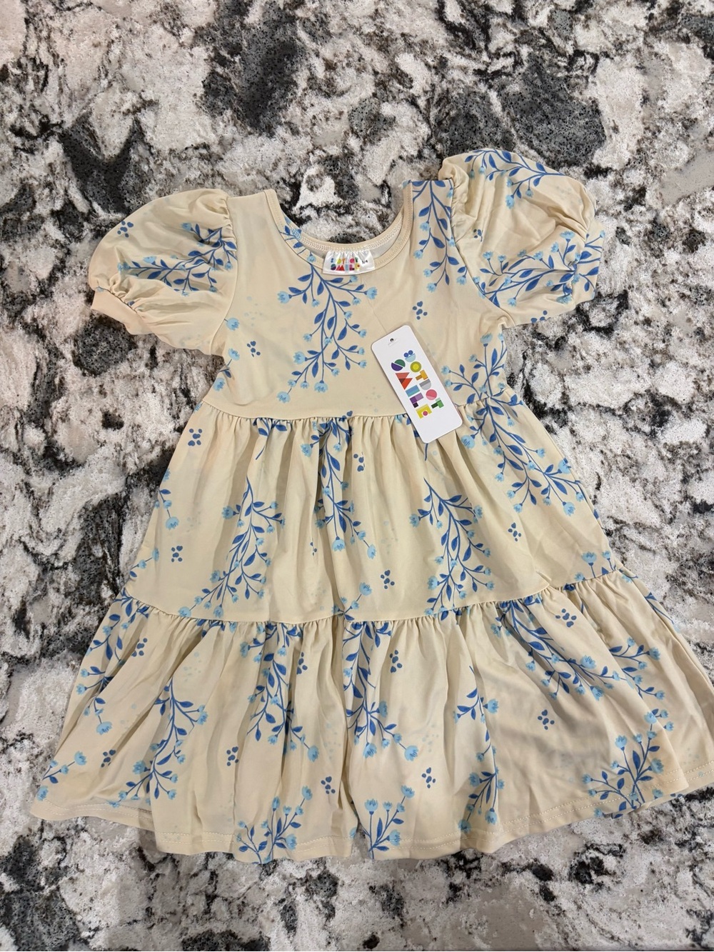 Dot Dot Smile Cream Dress with Blue Floral Print